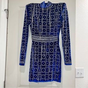 Blue Embellished Sude Dress